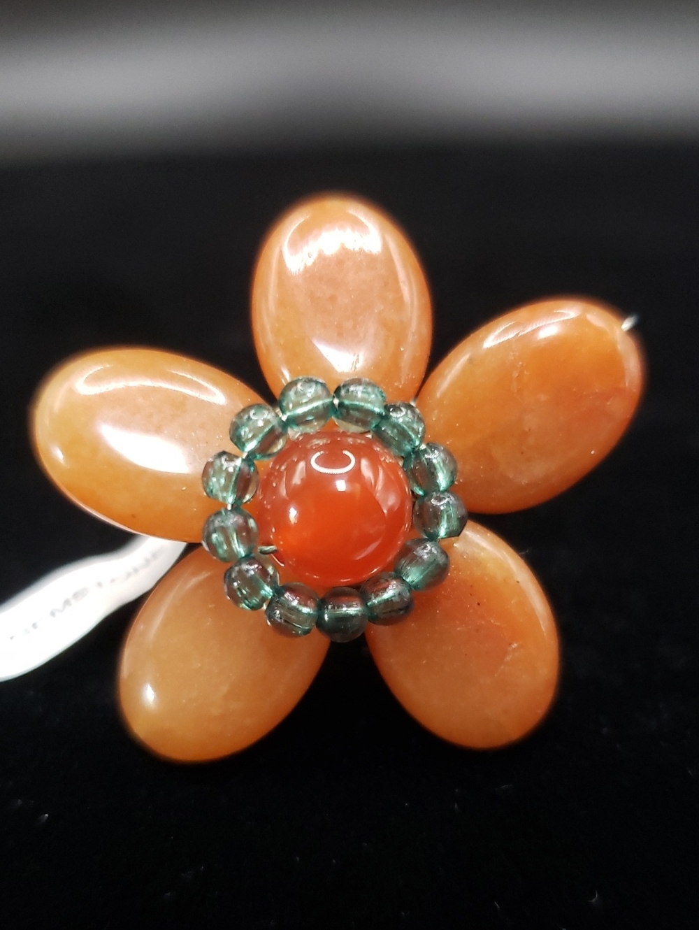 GANZ Handcrafted Natural Carnelian Agate Gemstone Flower Adjustable Ring